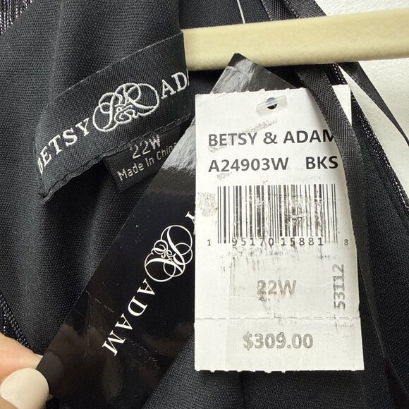 Betsy & Adam Plus Size 22W Black Metallic Long-Sleeve Wrap Cocktail Dress Gown - Picture 10 of 11